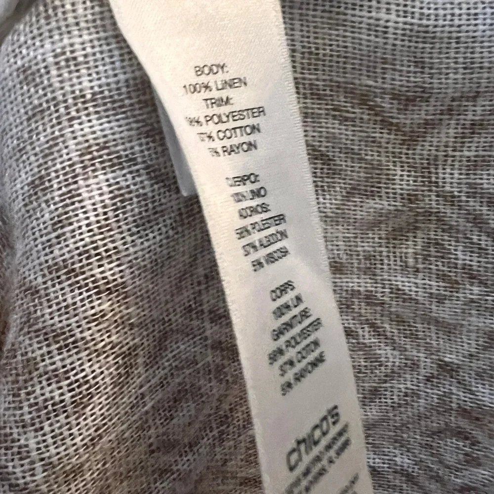 Chicos Linen Open Front Cardigan Tan Size 2 (L/XL) Kimono Boho Lagenlook Relaxed